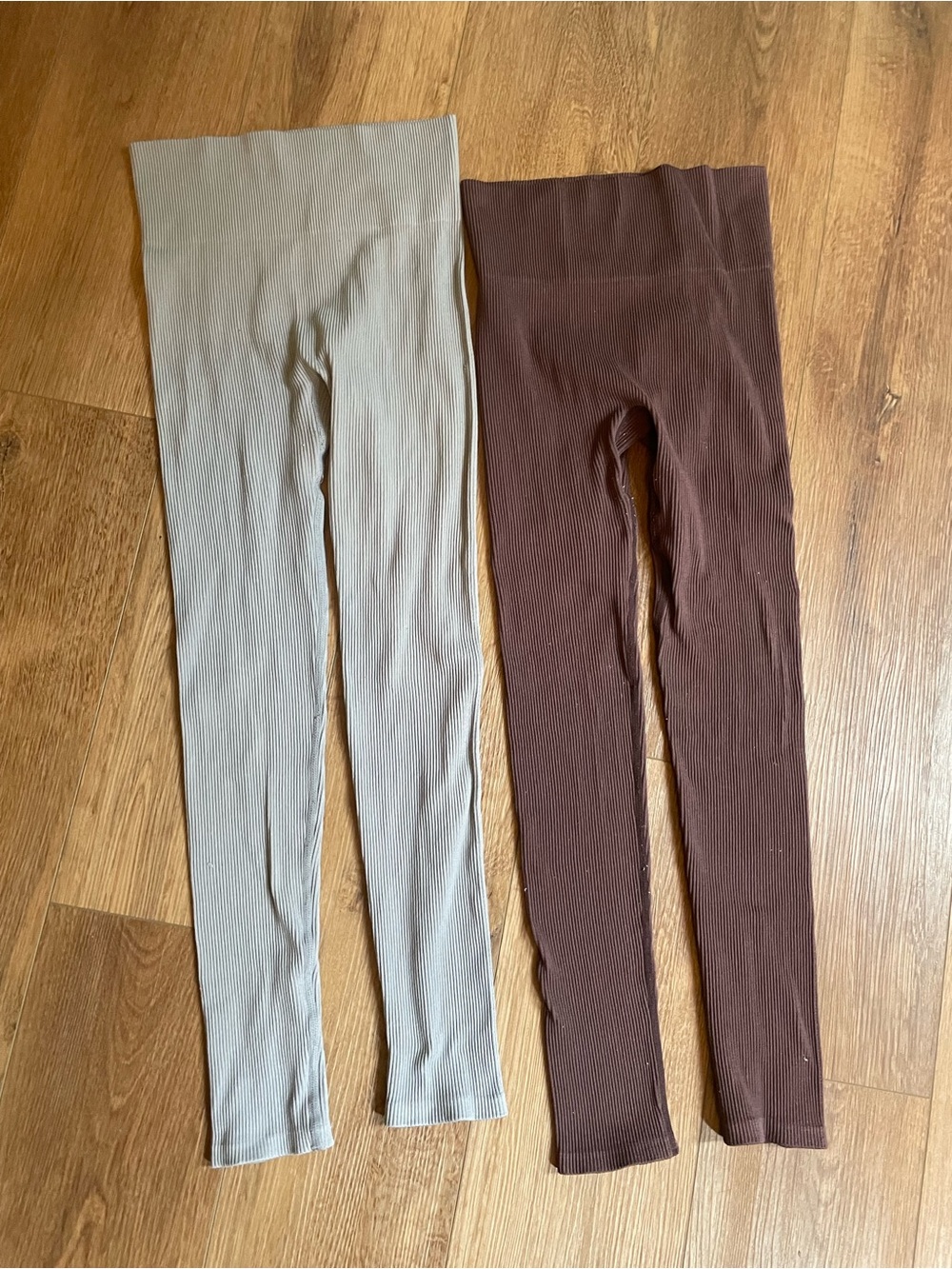 Women’s Ribbed Leggings - Brown & Light Gray